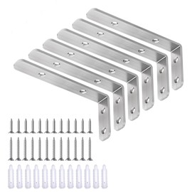 LSK L Bracket, 4"×2"(100×50mm) Heavy Duty Stainless Steel Corner Bracket for Wooden Board Max Load : 42lb, Pack of 6