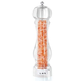 LHS Pepper Mill Grinder Salt Grinder, Arcylic Peppercorn Grinders with Adjustable Ceramic Coarseness-Clear(1 Pack)