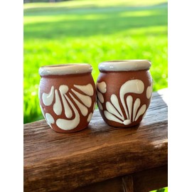 Set of 2 Mini Cantarito Shot Glasses | Mexican Pottery Shot Glasses | Handmade Talavera 2oz Tequila Cups