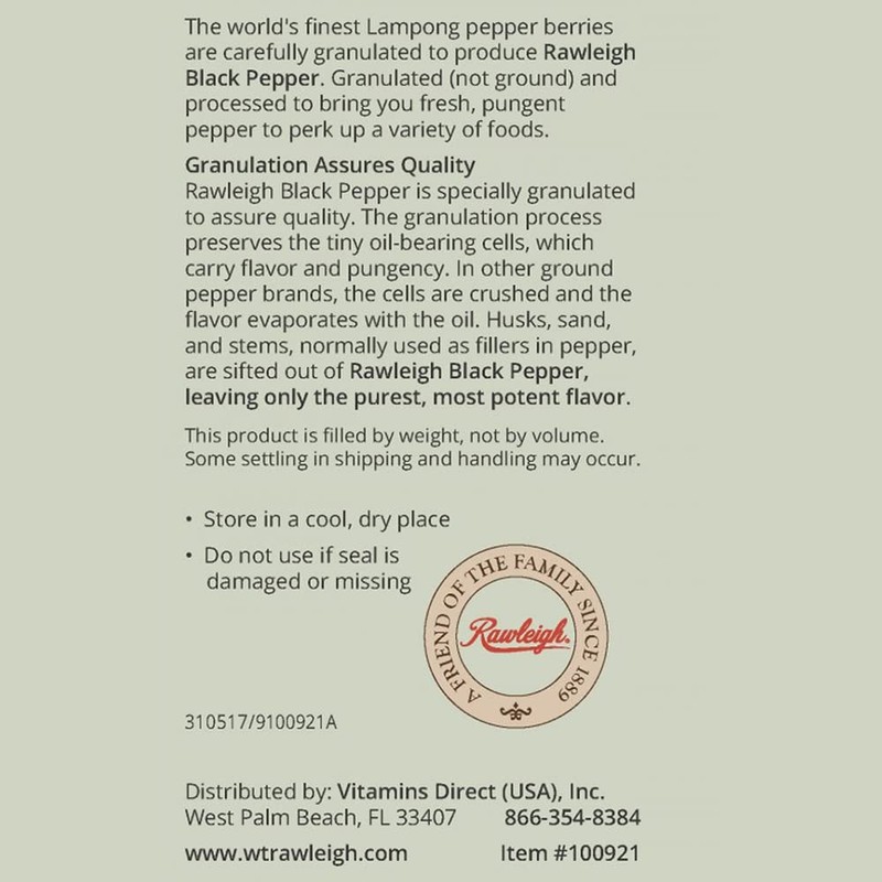 Rawleigh Premium Black Pepper Seasoning: 8 oz, Pure Lampong Pepper