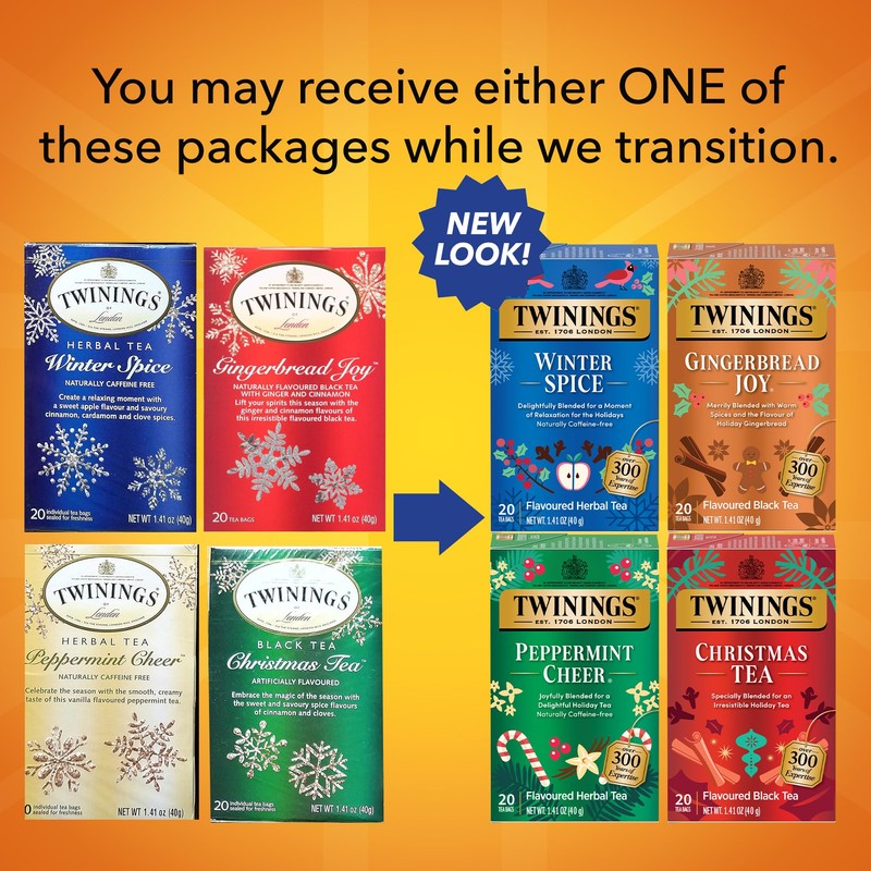 Twinings Holiday Variety Pack Tea Bags, Christmas Tea, Winter Spice,