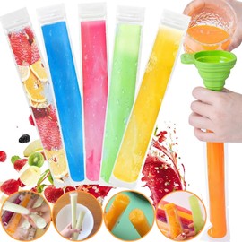 Pack of 120 Water Ice Cream Bags, Water Ice Cream Moulds with Funnel, Ice Lolly Moulds, Transparent Water Ice Bags, DIY Water Ice Bags for Yogurt, Juice & Smoothies, Bar Water Ice Bag (28 x 5.5 cm)
