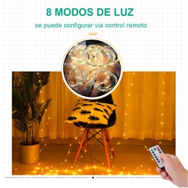 Cortina de Luz 3M*3M con 300Leds, 8 Modos de Luces con Control Remoto, Cadena de Luces Decorativa Impermeable, Luces Navideña, Decoración de Iluminación para Dormitorio, Patio, Fiestas. (Colorida)