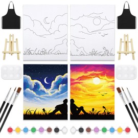 Nuberlic 14 Pcs Sip and Paint Kit Adult's Date Night Pre Drawn Canvas Painting Kit Party Supplies Painting Art Set Pre-Stretched Canvas for Couples Valentine's Day Gift(8x10)
