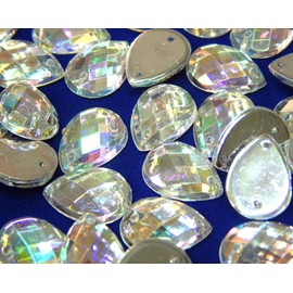 Perlin 100 Pieces Rhinestones for Sew-On Crystal AB Glitter Stones for Sew-On Drops Set, 8 x 13 mm, Acrylic Stones Crystal Flatback for Garment Crafts Clothing and Bag Decoration