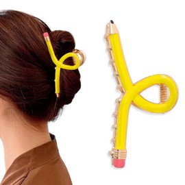 Shimmeroo pencil Hair Claw For Women,Teacher Fun Hair Clips Claw Back To School Teacher Yellow Barrettes Accessories