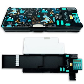 Decorably Pop Up Multifunction Dinosaur Pencil Case With Calculator for Boys, with Sharpener, Pen Slots, Mini Drawer and 2 Main Compartments with Magnetic Closure - Back to School Gift for Kids