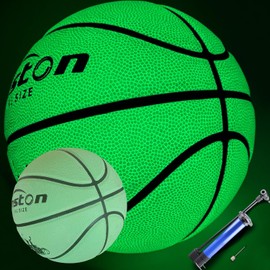 Senston Glow in The Dark Basketball, Glowing Leather Basketball, Light up Basketball Size 7 Indoor-Outdoor Night Basketball Game