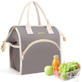 LOKASS Lunch Bag Women Insulated Lunch Box Wide-Open Lunch Tote Bag Large Cooler Bag for Work Picnic Hiking Beach（Dark Gray）