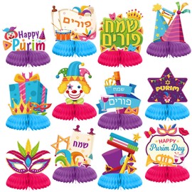 Eersida 12 Pcs Purim Honeycomb Centerpieces Happy Purim Table Decorations Purim Party Centerpieces for Purim Party