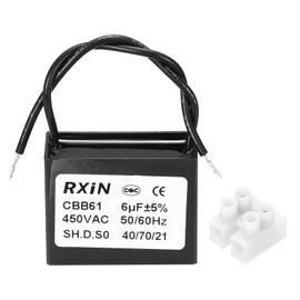 sourcing map CBB61 Capacitor, 6uF 450V 2-Wire Ceiling Fan Motor Starting Capacitor for Ceiling Fan, Motor Generator, Blower, Exhaust Fan, Black
