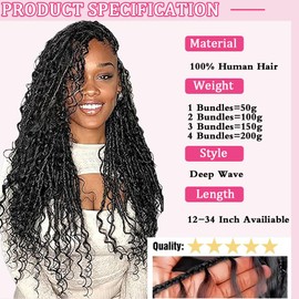 WuvuSnm Human Hair Braiding Deep Wave Boho Braids Bulk Hair Weave Natural Extensions No Weft #613 Blonde Colour 3 Braids Per Pack Total 150 g for Women 24 Inches
