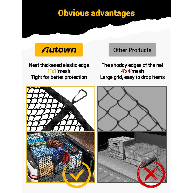 AUTOWN Cargo Net for Pickup Truck Bed - Stretchable 4'x4'