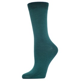MeMoi Women's Flat-Knit Rayon Blend Crew Socks Dark Teal One Size