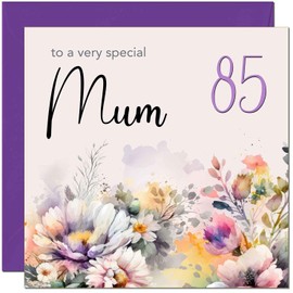 85th Mum Birthday Card - Purple Floral Mother Mom Mums Birthday Card for 85 Year old Eighty Five Eighty Fifth