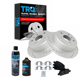 TRQ Rear Performance Brake Pad & Rotor Kit Brake Chemical Kit Brake Pads Brake Rotors Set Ceramic Solid Premium G-Coated Compatible with 2000-2001 Toyota Camry 1999-2003 Solara