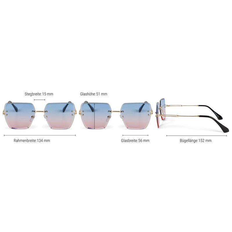styleBREAKER 09020124 Women's Frameless Sunglasses with Tinted Rectangular Lenses, Metal