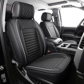 JOJOBAY Chevy Silverado Seat Covers,GMC Sierra Seat Covers,Custom Fit 2007-2025 1500 2500HD 3500HD Crew Extended Regular Cab,LT LZT RST Trail Boss(Front Pair,Black White)