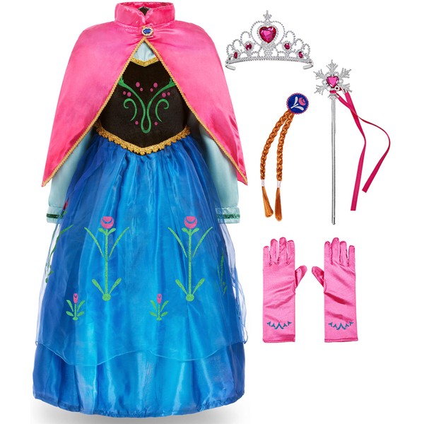 Funna Princess Costume for Toddler Girls Fancy Dress Party with Accessories Blue, 3T