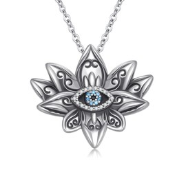 CUOKA MIRACLE Evil Eye Necklace 925 Sterling Silver Lotus Necklace Evil Eye Lotus Protection Necklace Good Luck Jewelry Amulet Spiritual Jewelry Pendant Gifts for Women Men