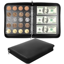 Coin Collection Book Album Holder for Collectors, 400 Pockets Fireproof Coin Collection Book & 36 Paper Money Organizer Binder for Coin Currency Collection Supplies,Bill,Pennies,Badges,Tokens