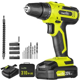 SnapFresh SnapFresh 20V Cordless Drill Set, 3/8" Power Drill with 2 Variable Speed, 21+1 Torque Setting, LED, 43pcs Drill Bits, Impact Driver Kit for Home,DIY-2.0Ah Battery & Fast Charger Included