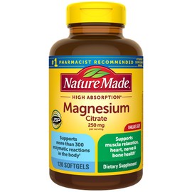Nature Made Nature Made Magnesium Citrate 250 mg per serving, Magnesium Supplement for Muscle, Nerve, Bone and Heart Support, 120 Softgels, 60 Day Supply