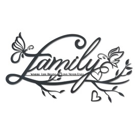Family Sign Metal Wall Art Decor, Black Family Where Life Begins Love Never Ends Word Sign Hanging Wall Decor, Home Decor Metal Artwork for Wall Living Room Bedroom Kitchen Garden Hallway Outdoor