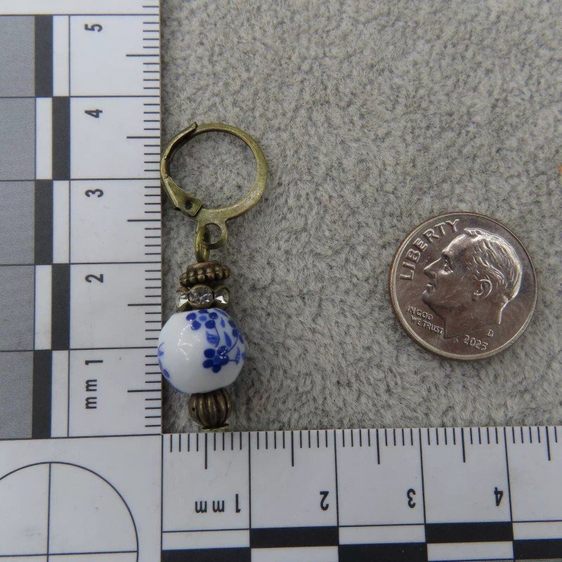 Pemby Studio CHINOISERIE Porcelain Bead Dangle Earrings Antique Bronze Tone