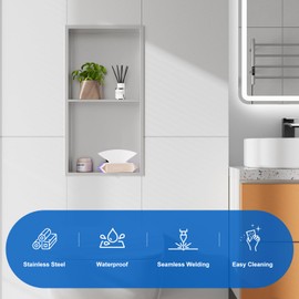 QAOYEDE Shower Niche Insert No Tile Needed, 24"x12" Stainless Steel Niche for Shower Wall, Recessed Shower Shelf for Bathroom Storage 2 Layer,Brushed Nickel