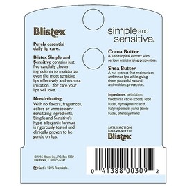 Blistex Simple & Sensitive Lip Moisturizer 0.15 oz (paquete de 10)