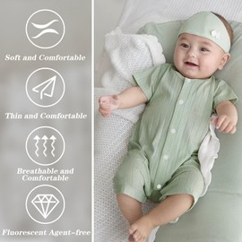 Okdance Unisex Newborn Baby Onesie Ribbed (Blue+Green, 73CM)