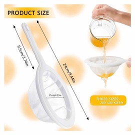 2pcs Plastic Nylon Fine Mesh Strainer, Set 200 Mesh and 400 Mesh Food Grade PP Nylon Strainer with Non Slip Handle for Coffee, Soy Milk, Jam, Fruits, and Vegetables Durable