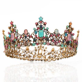 Brishow Light Up Baroque Crowns and Tiaras, Gold Jewels Gemstone Coronas, Costume Headwear for Women (Multi-Color)