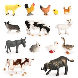 Volnau Mini Farm Toys Figures 14PCS Barn Animal Figurines for Toddlers Kids Christmas Birthday Gift Plastic Preschool Miniature Pack