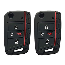 Horande 4 Button Silicone Protector Key Fob Cover Case fit for VW 2016-2017 Golf Polo GTI 2018 2019 Tiguan Keyless Entry Key Fob (Black 2)