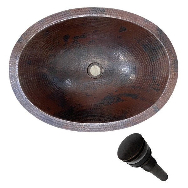 Oval 19" Hand Hammered Copper Bathroom Vanity Sink with Pop-Up Drain