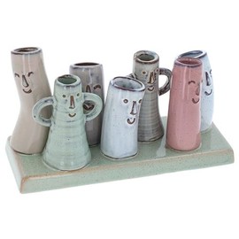 Shudehill Petite Pottery Dekorative Knospenvasen Set mit Ständer, Pastellfarben, skurriles Gesichts-Design