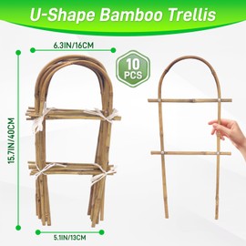10 Pack 15.7“ U-Shape Bamboo Trellis for Climbing Plants, Natural Garden Trellis for Tomatoes, Cucumbers, Potted Plants, Vegetables Indoor Outdoor