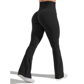 Unthewe High Waisted Flare Leggings for Women Tummy Control Butt Lifting Workout Yoga Wide Leg Pants(U923-Black-S)