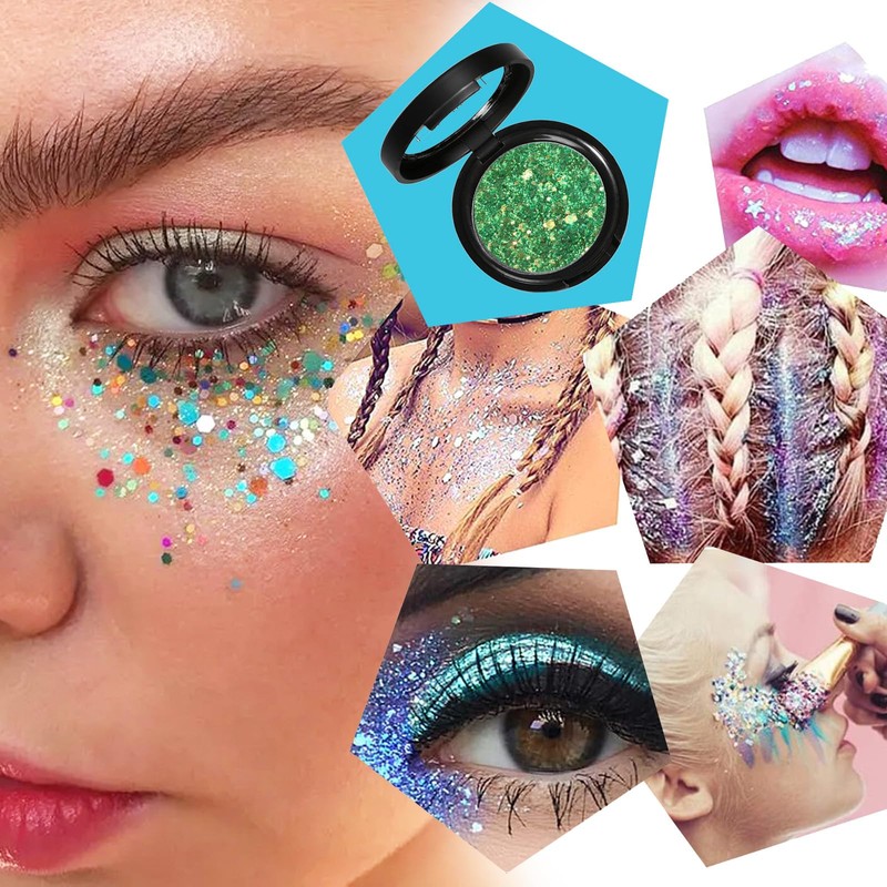 Glitter Green Eyeshadow, Shimmer Single Eyeshadow, Bright Sparkly Eye Glitter