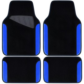 CAR PASS Rainbow Waterproof Universal Fit Faux Leather Car Carpet- Anti-Slip Nibbed Backing Floor Mats for SUV, Vans, Sedans, Trucks, Automotive Set of 4pcs (Black with Blue)