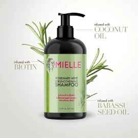 Mielle Organics Rosemary Mint Strengthening Shampoo con Biotina  Fortalece y Nutre el Cabello Dbil, Estimula el Crecimiento, Apto para Todo Tipo de...