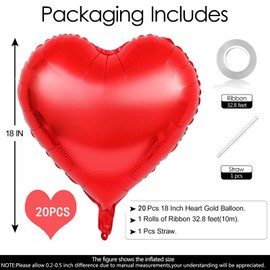 Pack of 20 Red Heart Balloons Valentine's Day 18 Inch Heart Shape Helium Balloons, Heart Balloons, Red Love Balloons, Heart Balloons, Heart Balloons