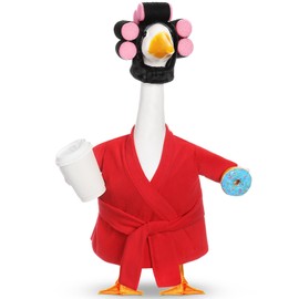 Shyyween Spring Porch Goose Outfits 23 Inch Lady Goose Robe and Curlers Red Pajamas Coffee Cup Cement Concrete Front Porch Geese Clothes Summer Statue Costumes Accessories