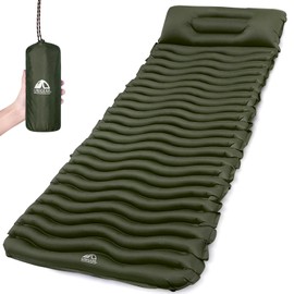 Unigear Ultralight Inflatable Sleeping Pad, Compact Air Camping Mat for Backpacking, Hiking and Traveling (Military Green Pad with Pillow)