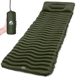Unigear Ultralight Inflatable Sleeping Pad, Compact Air Camping Mat for Backpacking, Hiking and Traveling (Military Green Pad with Pillow)