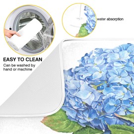 Tarity Blue Hydrangea Flowers Dish Drying Mat for Kitchen Counter Large 18x24in Absorbent Microfiber Drying Dishes Drainer Rack Mat Pad with Hanging Loop XL Heat Resistant Drying Pad for Sink Countert
