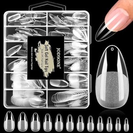 JODSONE Droplet Shape Nail Tips Soft Nail Gel Tips Full Cover Half Matte Clear Gelly Press on Flase Nail Tips for Extension Nail Manicure 12 Sizes 240Pcs