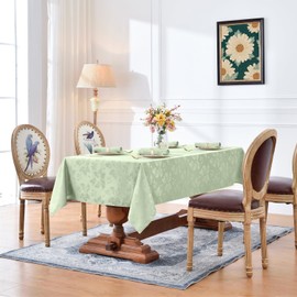 Romanstile Spring Jacquard Rectangle Tablecloth - Waterproof Damask Floral Pattern Decorative Table Cloths Heavy Weight Fabric Table Covers for Dinner/Parties/Outdoor - 52 x 70 Inch, Sage